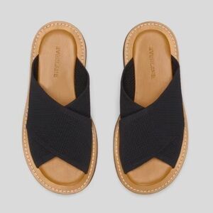 Everlane The ReKnit City Flatform Sandal crossover slip on leather black tan 10